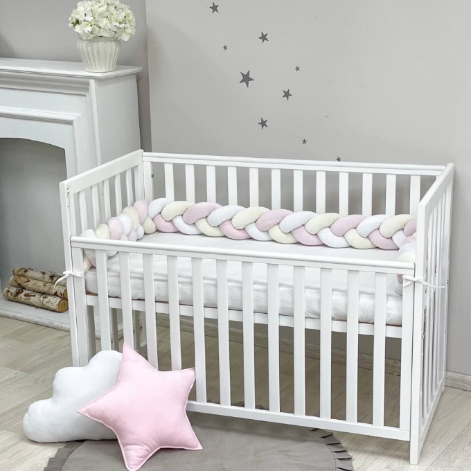 Protectie laterala patut bebe roz-crem (4)